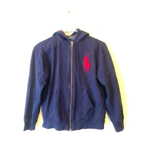 Vtg Boys Polo Ralph Lauren Hoodie Zipper Large Pony Embroidered Sweatshirt Sz M